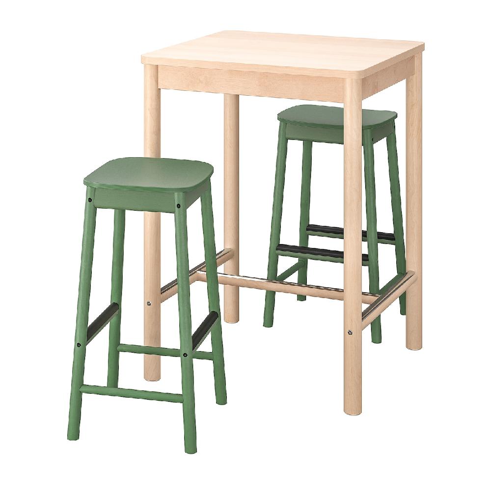 IKEA RÖNNINGE / RÖNNINGE Tavolo e 2 sgabelli bar betulla/verde