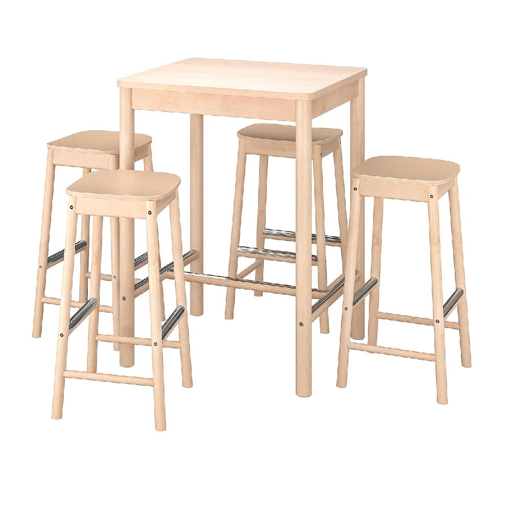 IKEA RÖNNINGE / RÖNNINGE Tavolo e 4 sgabelli bar betulla/betulla