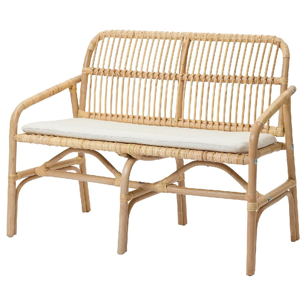 IKEA SALNÖ / GRYTTOM Panca con cuscino braccioli rattan/Gransel naturale