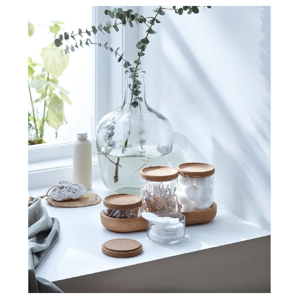 IKEA SAXBORGA Contenitore/coperchio/vassoio 5 Pz Vetro Sughero