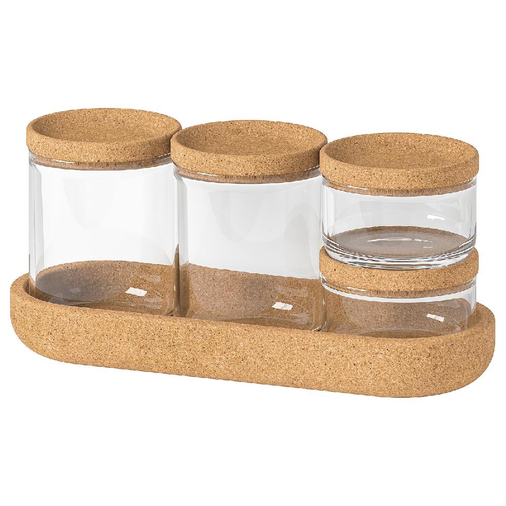 IKEA SAXBORGA Contenitore/coperchio/vassoio 5 pz vetro sughero