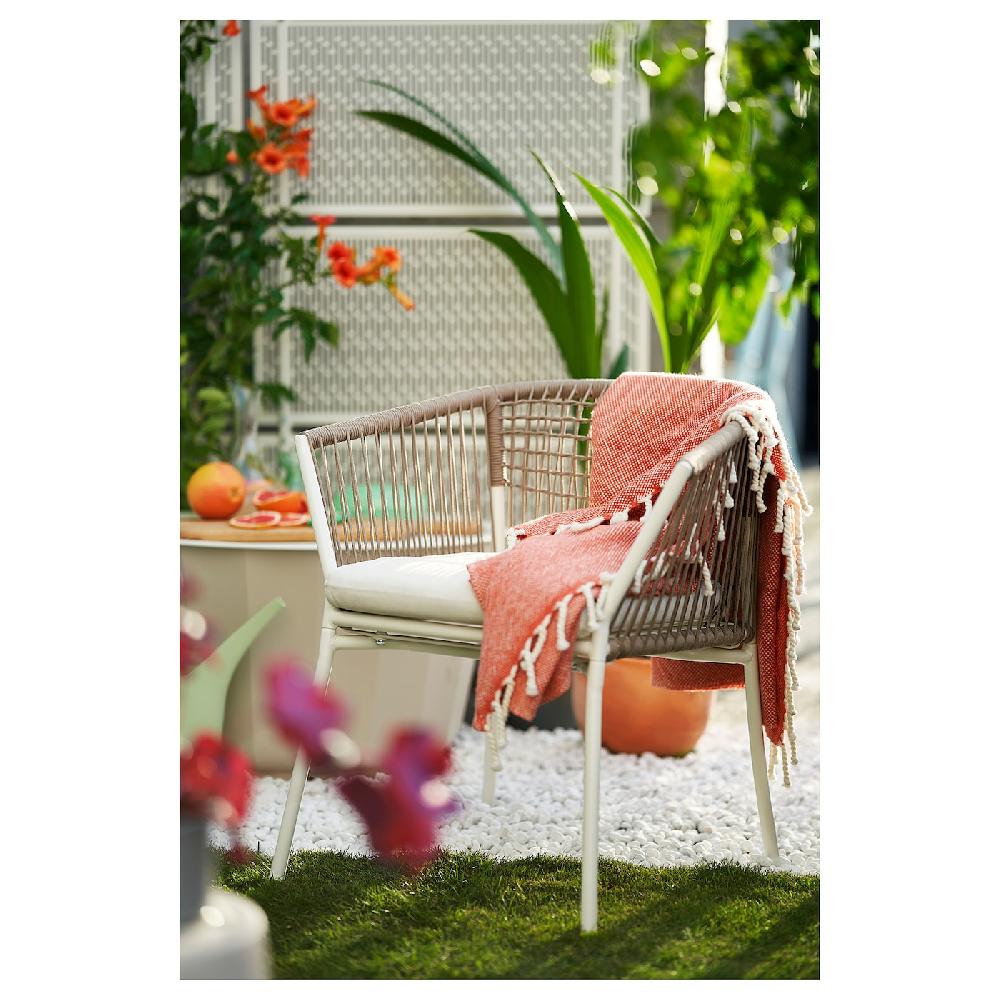 IKEA SEGERÖN Tavolo E 4 Sedie Con Braccioli Da Esterno Bianco/beige/Frösön/Duvholmen Beige 147 Cm