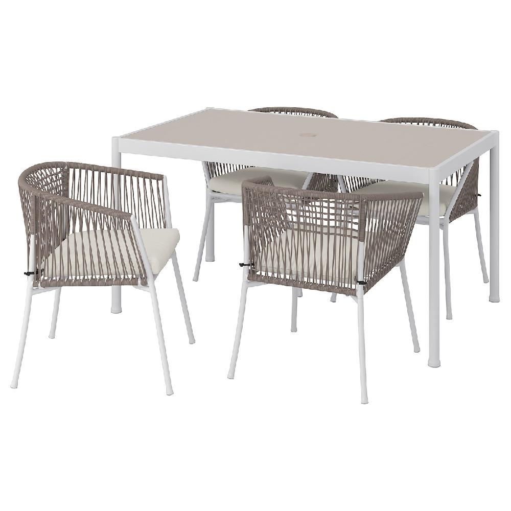 IKEA SEGERÖN Tavolo E 4 Sedie Con Braccioli Da Esterno Bianco/beige/Frösön/Duvholmen Beige 147 Cm