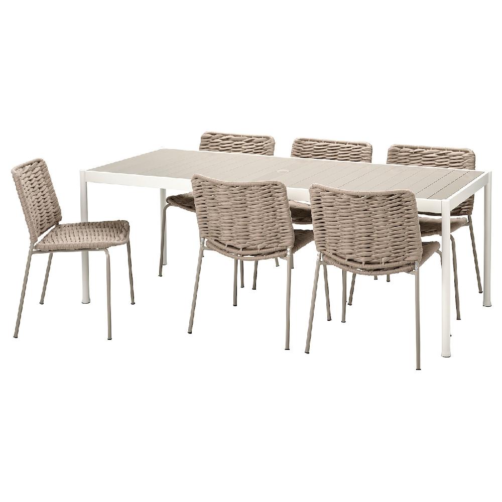 IKEA SEGERÖN / TEGELÖN Tavolo e 6 sedie da esterno bianco/beige/beige