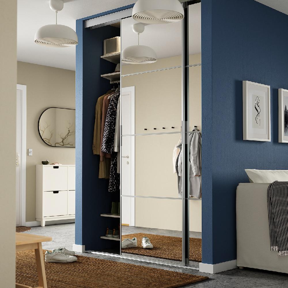 IKEA SKYTTA / AULI Combinazione Ante Scorrevoli Alluminio/vetro A Specchio 152x240 Cm