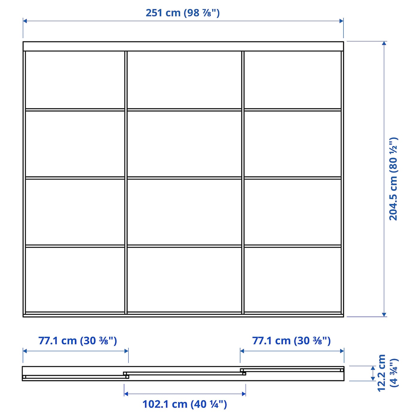 IKEA SKYTTA / AULI Combinazione Ante Scorrevoli Alluminio/vetro A Specchio 251x205 Cm