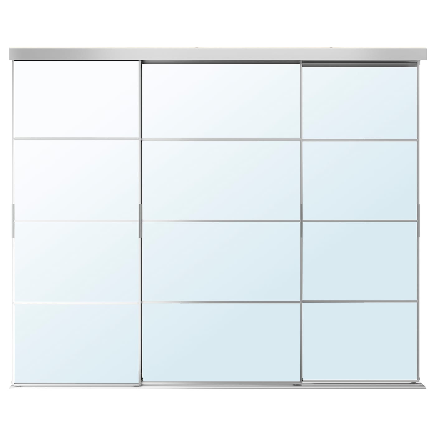 IKEA SKYTTA / AULI Combinazione ante scorrevoli alluminio/vetro a specchio 251x205 cm