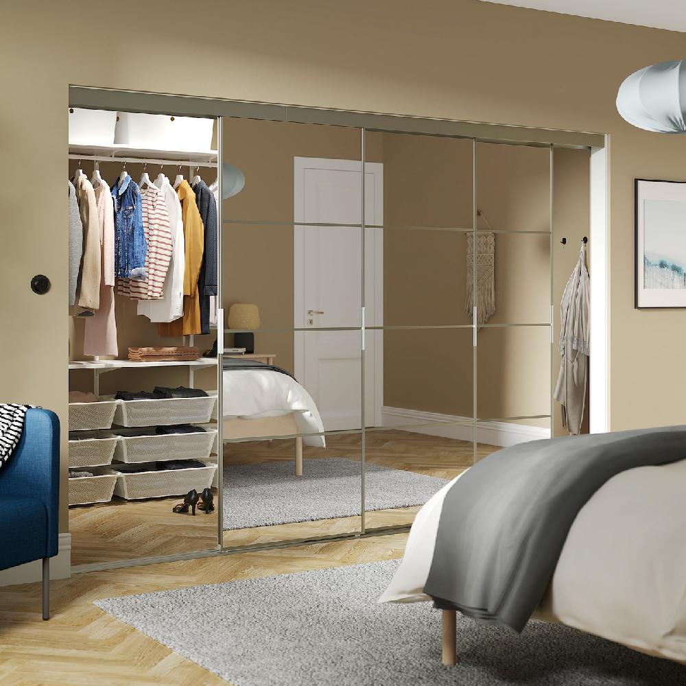 IKEA SKYTTA / BOAXEL Cabina Armadio Con Ante Scorrevoli Alluminio/Auli Vetro A Specchio 251x115x205 Cm