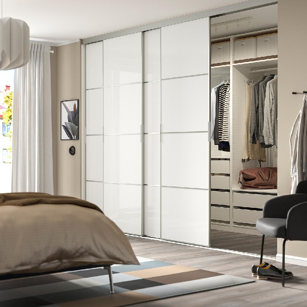 IKEA SKYTTA / FÄRVIK Combinazione Ante Scorrevoli Alluminio/bianco Vetro 326x240 Cm