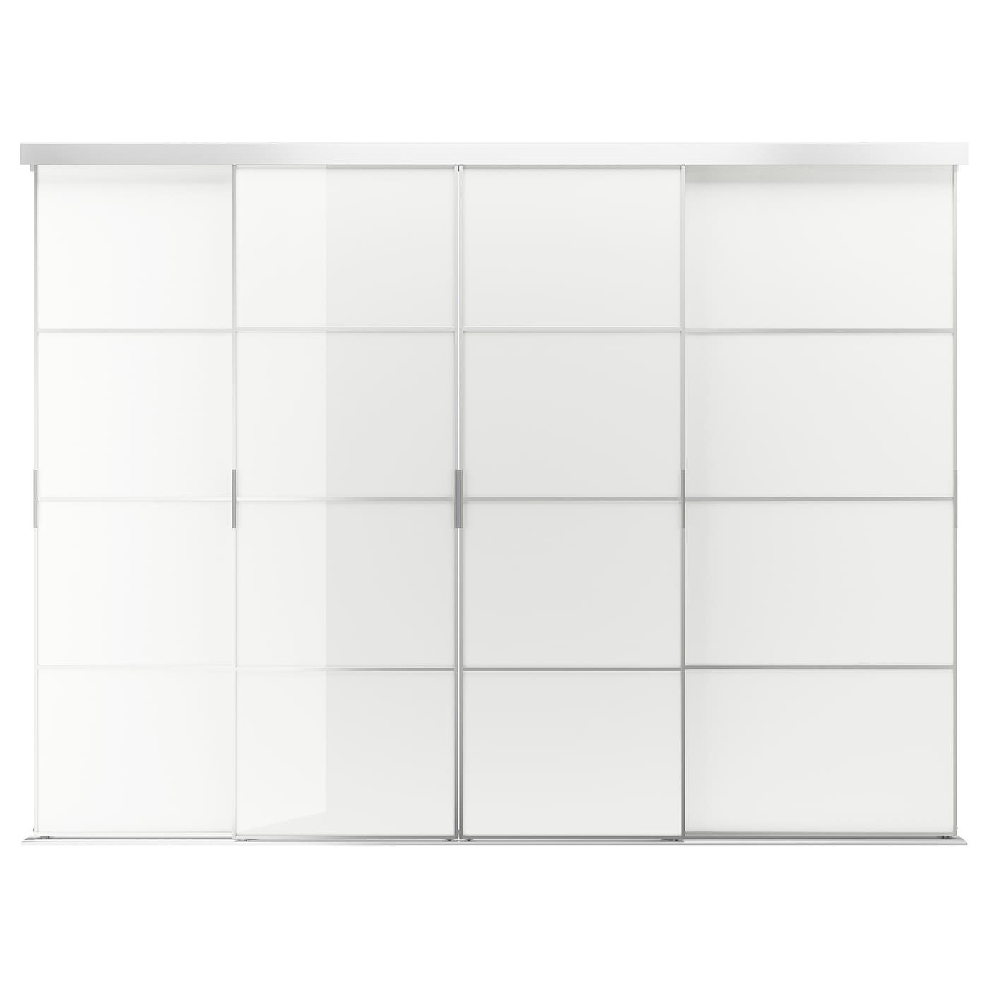 IKEA SKYTTA / FÄRVIK Combinazione ante scorrevoli alluminio/bianco vetro 326x240 cm