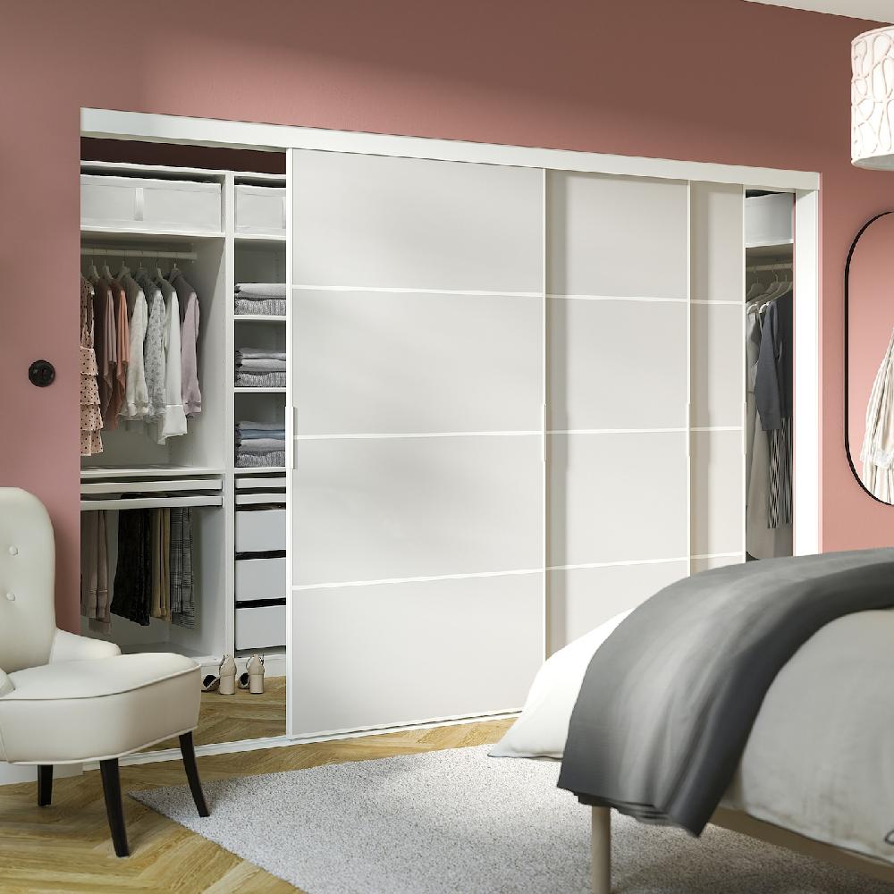 IKEA SKYTTA / HOKKSUND Combinazione Ante Scorrevoli Bianco/grigio Chiaro Lucido 301x205 Cm