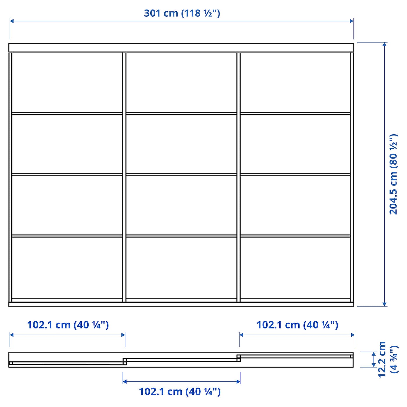 IKEA SKYTTA / HOKKSUND Combinazione Ante Scorrevoli Bianco/grigio Chiaro Lucido 301x205 Cm