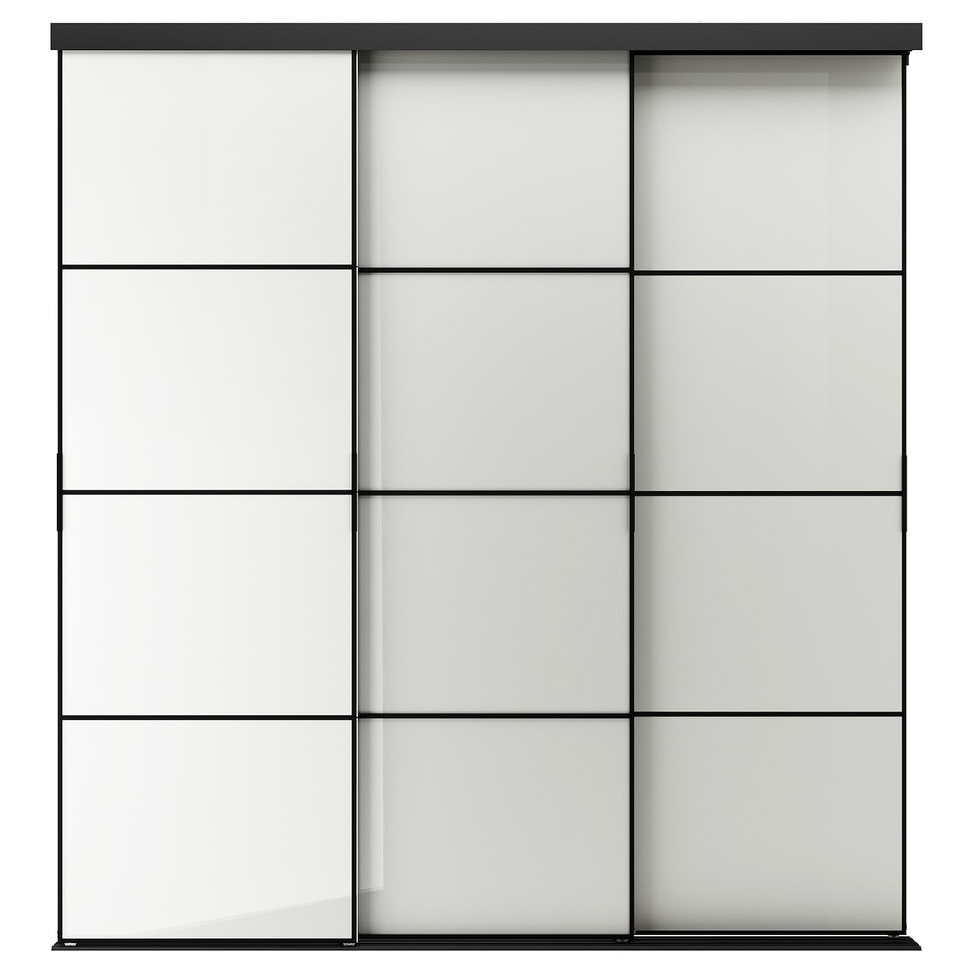 IKEA SKYTTA / HOKKSUND Combinazione ante scorrevoli nero/grigio chiaro lucido 226x240 cm
