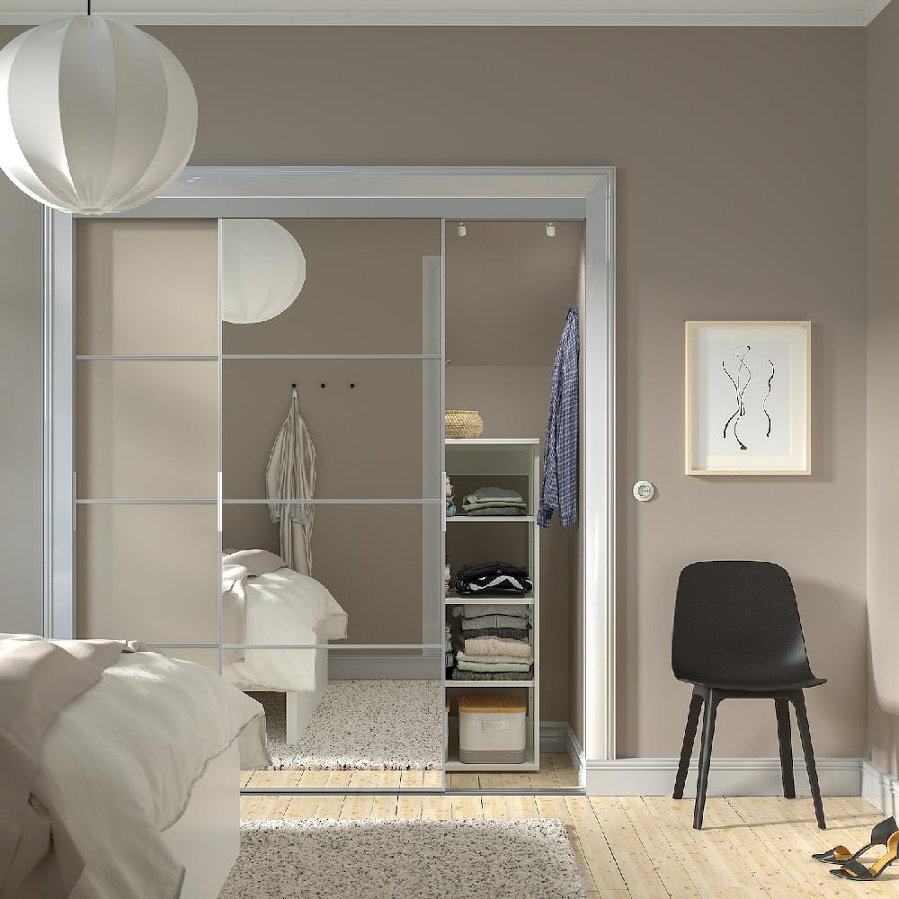 IKEA SKYTTA / MEHAMN/AULI Combinazione Ante Scorrevoli Alluminio Double-face/grigio-beige Vetro A Specchio 177x205 Cm