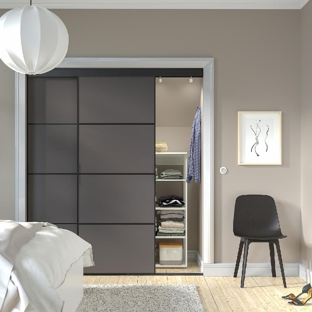 IKEA SKYTTA / MEHAMN Combinazione Ante Scorrevoli Nero/double-face Grigio Scuro 177x205 Cm