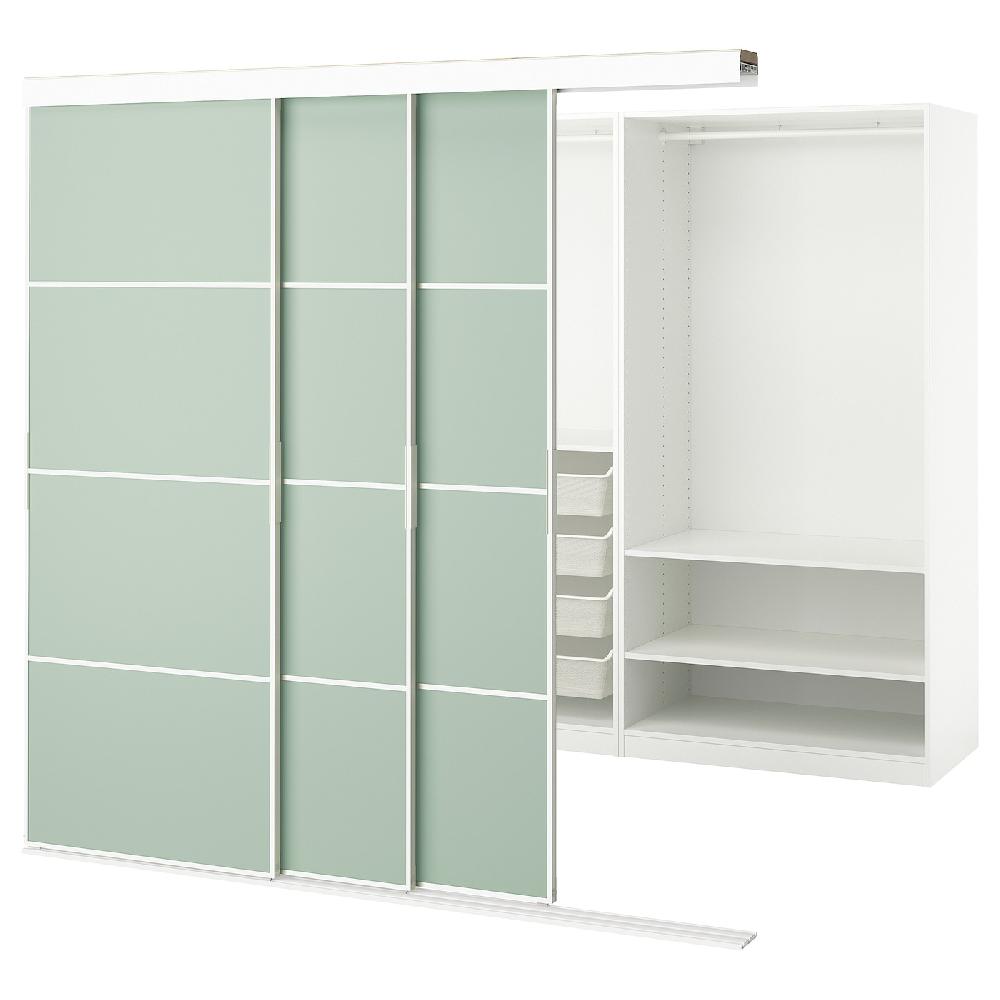 IKEA SKYTTA / PAX Cabina armadio con ante scorrevoli bianco double-face/Mehamn verde chiaro 226x160x205 cm