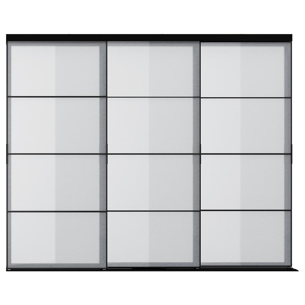 IKEA SKYTTA / SVARTISDAL Combinazione ante scorrevoli nero/bianco effetto carta 301x240 cm