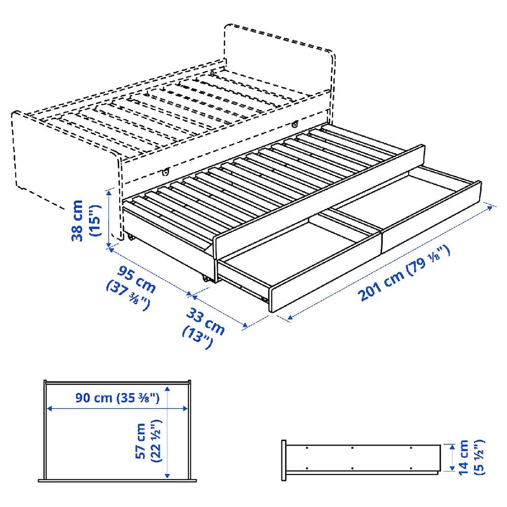 IKEA SLÄKT Letto Inferiore Con Contenitore Bianco 90x200 Cm