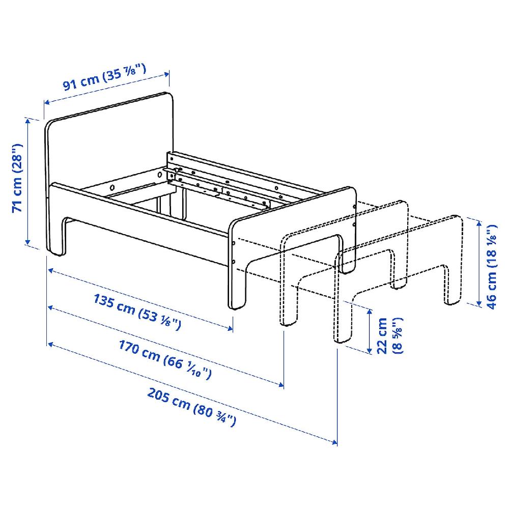 IKEA SLÄKT Struttura Letto Allungabile E Doghe Bianco 80x200 Cm