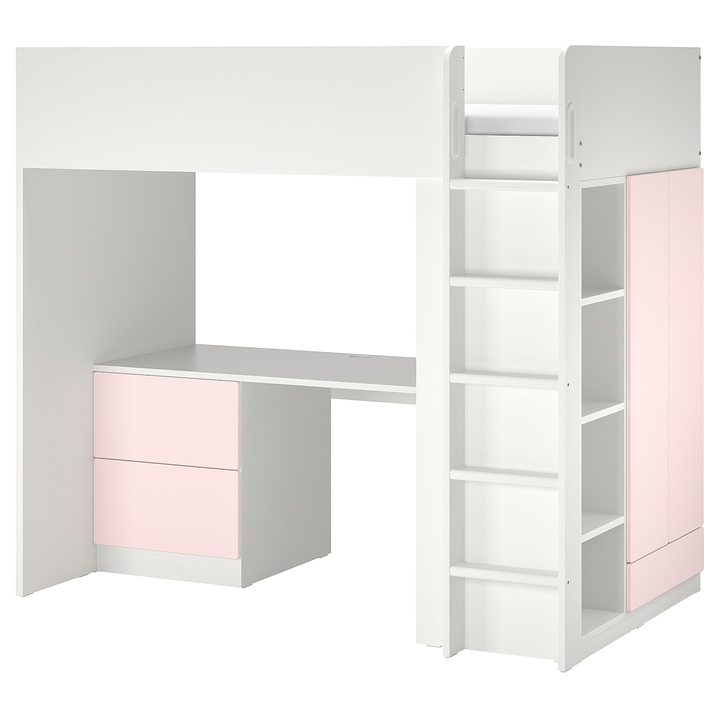 IKEA SMÅSTAD Letto a soppalco bianco rosa pallido/con scrivania con 3 cassetti 90x200 cm