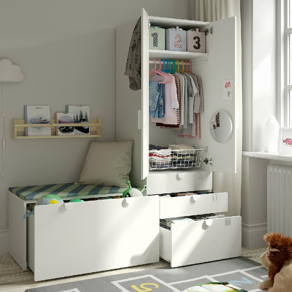 IKEA SMÅSTAD / PLATSA Combinazione Di Mobili Bianco Bianco/con Panca 150x57x181 Cm