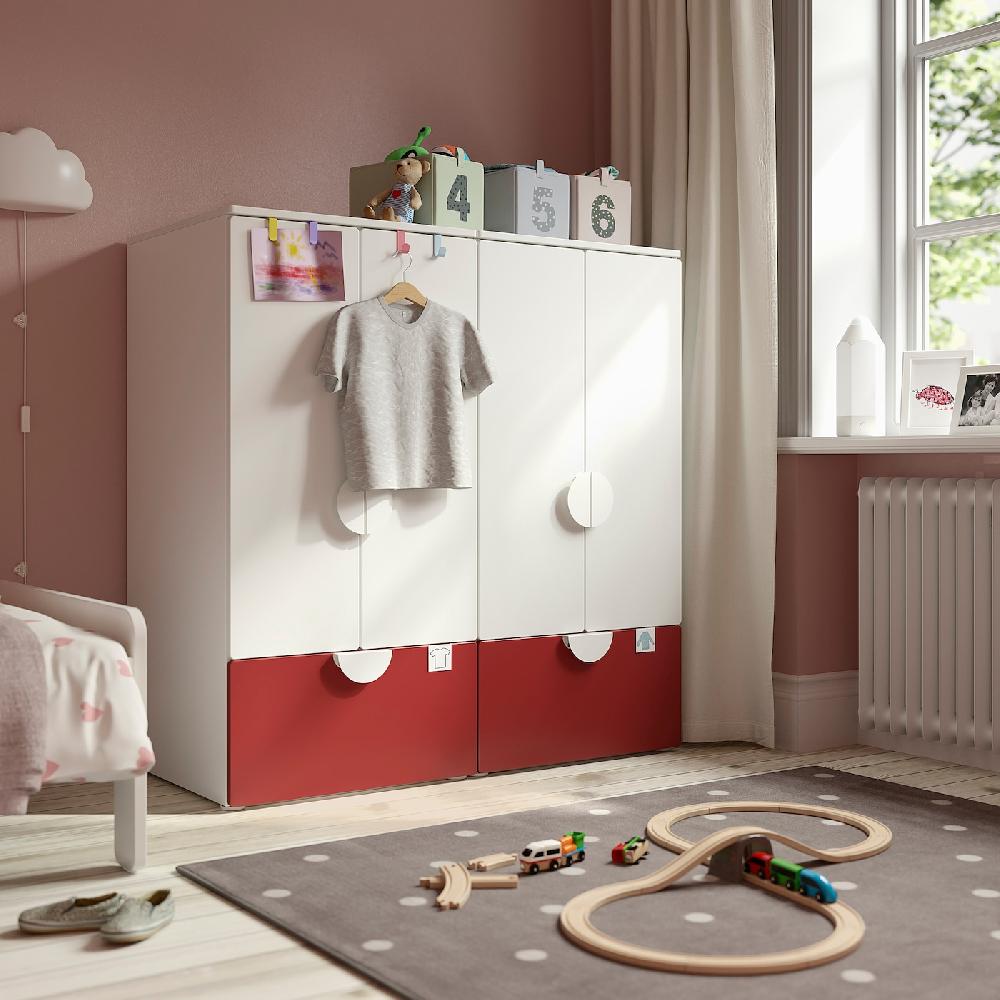 IKEA SMÅSTAD / PLATSA Combinazione Di Mobili Bianco Rosso/con 2 Cassetti 120x57x123 Cm