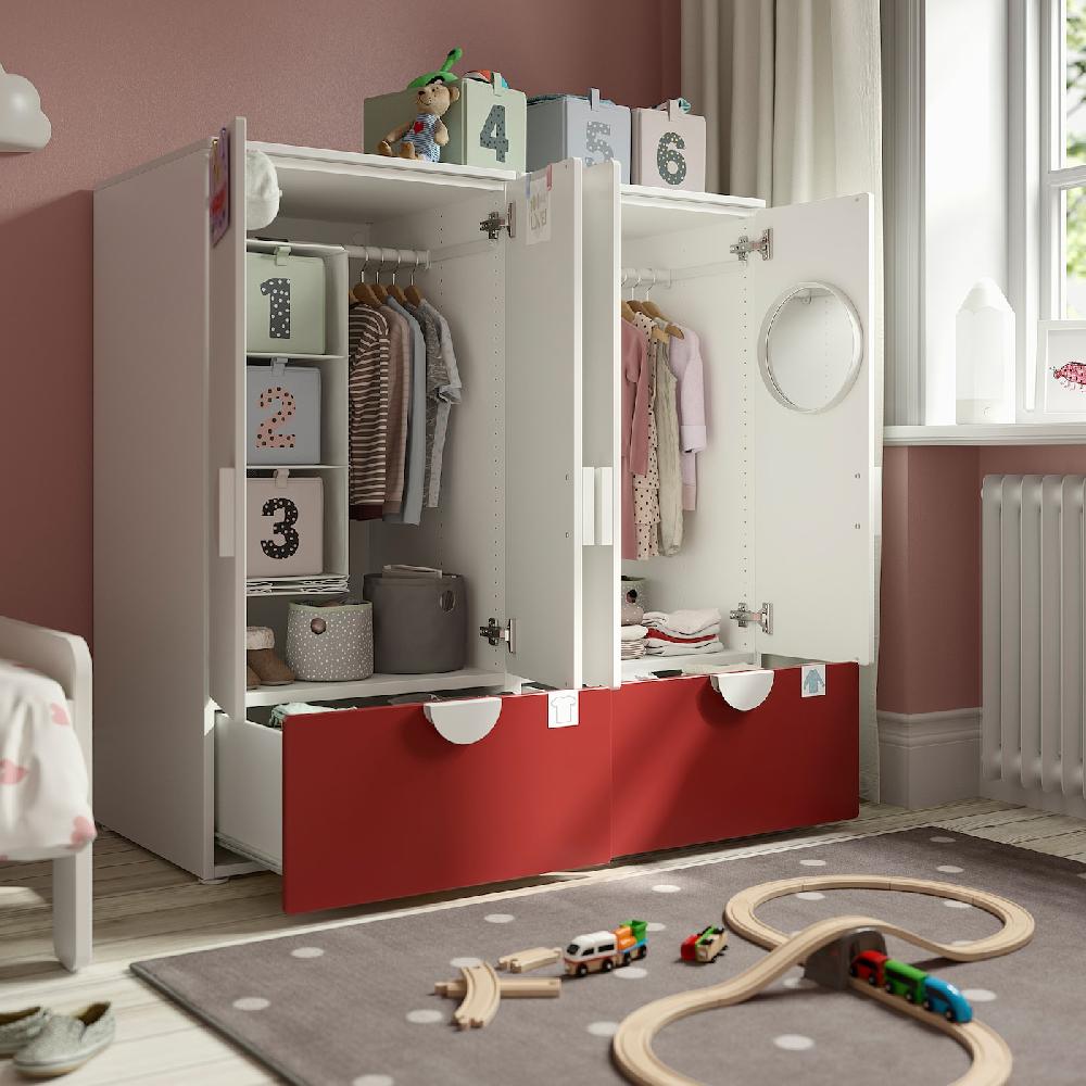 IKEA SMÅSTAD / PLATSA Combinazione Di Mobili Bianco Rosso/con 2 Cassetti 120x57x123 Cm