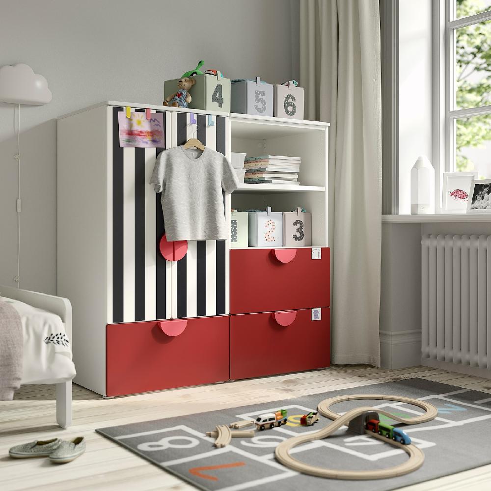 IKEA SMÅSTAD / PLATSA Combinazione Di Mobili Bianco Rosso/a Righe Con 3 Cassetti 120x57x123 Cm
