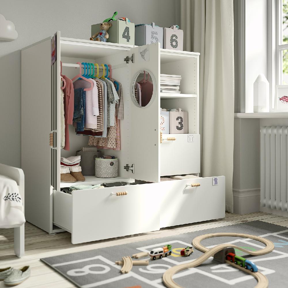 IKEA SMÅSTAD / PLATSA Combinazione Di Mobili Bianco Rosso/a Righe Con 3 Cassetti 120x57x123 Cm