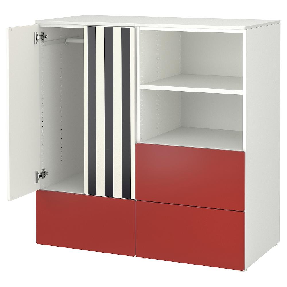 IKEA SMÅSTAD / PLATSA Combinazione di mobili bianco rosso/a righe con 3 cassetti 120x57x123 cm
