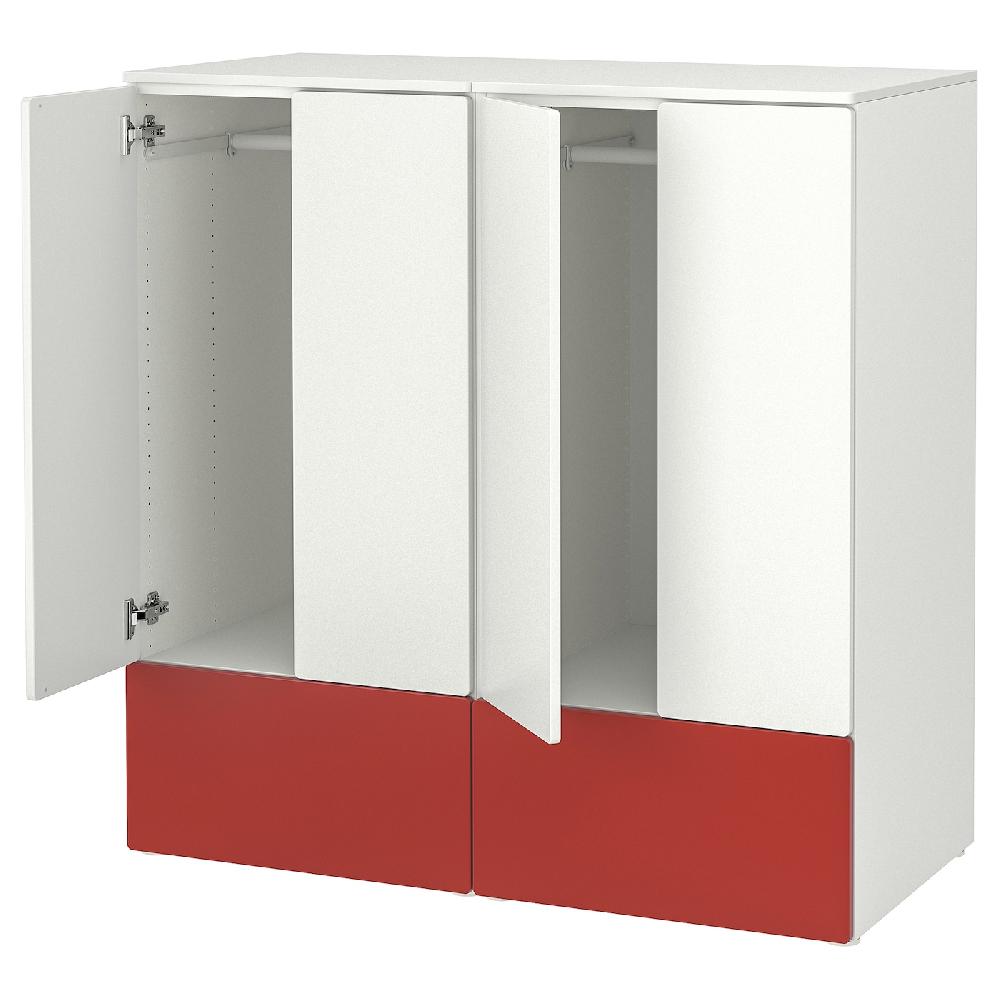 IKEA SMÅSTAD / PLATSA Combinazione di mobili bianco rosso/con 2 cassetti 120x57x123 cm