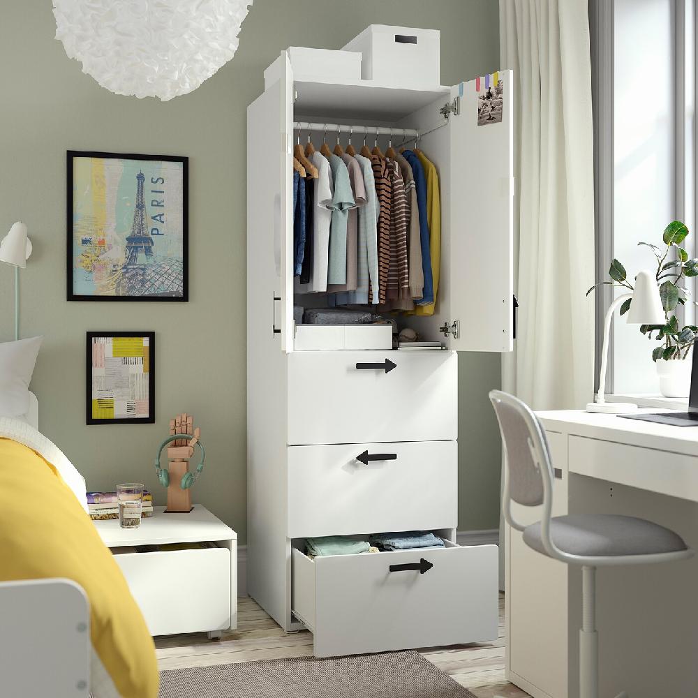 IKEA SMÅSTAD / PLATSA Guardaroba Bianco A Righe/lilla Con 3 Cassetti 60x57x181 Cm