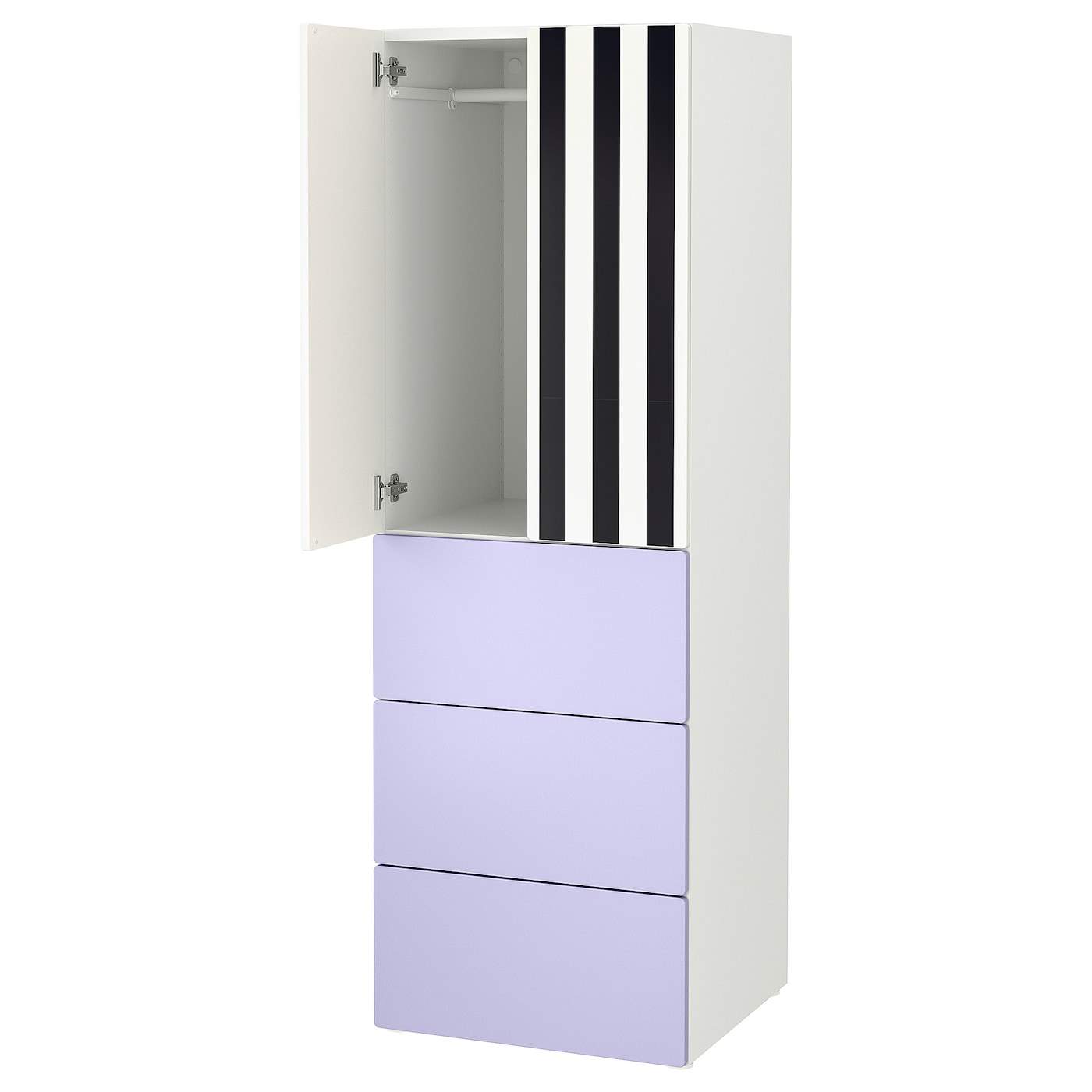 IKEA SMÅSTAD / PLATSA Guardaroba bianco a righe/lilla con 3 cassetti 60x57x181 cm