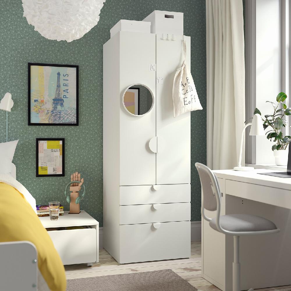 IKEA SMÅSTAD / PLATSA Guardaroba Bianco Bianco/con 3 Cassetti 60x57x181 Cm