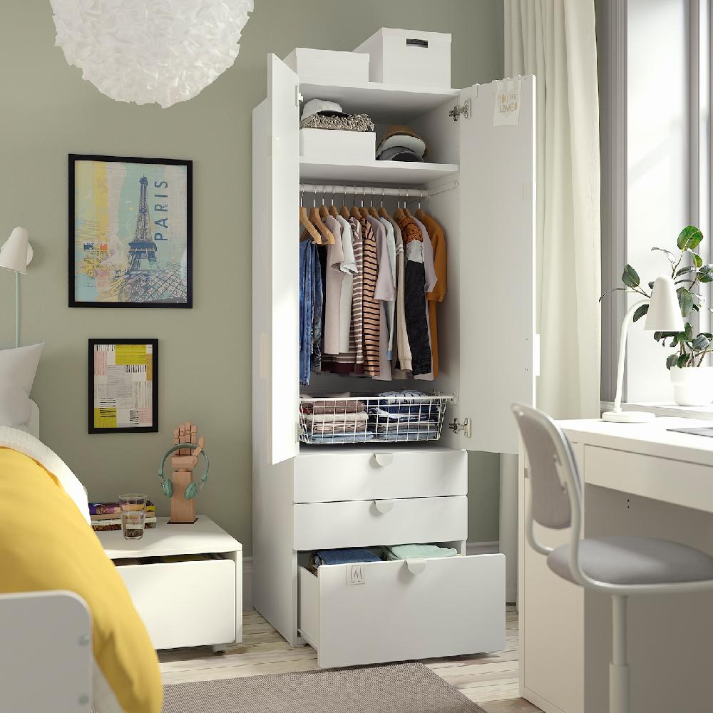 IKEA SMÅSTAD / PLATSA Guardaroba Bianco Bianco/con 3 Cassetti 60x57x181 Cm