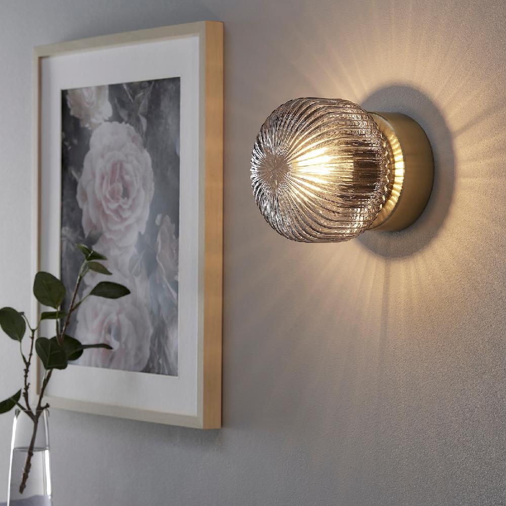 IKEA SOLKLINT Lampada Parete Installazione Fissa Ottone/vetro Trasparente Grigio