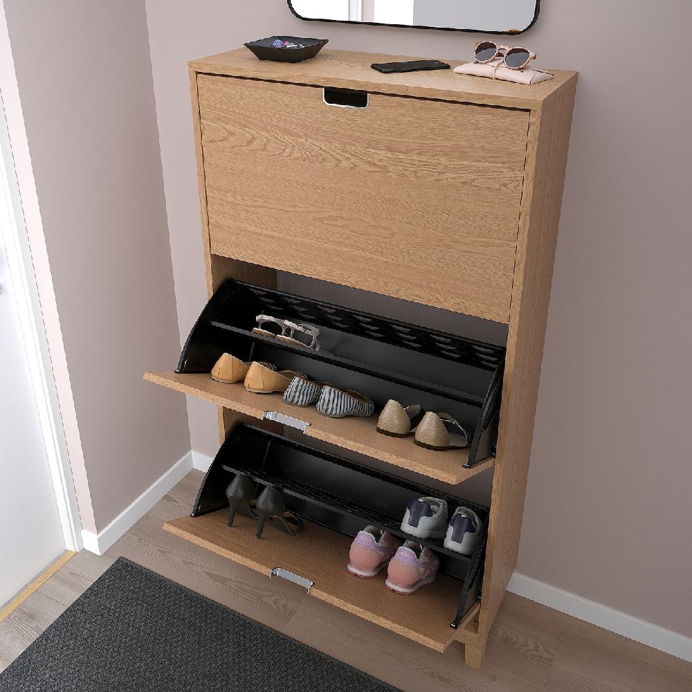 IKEA STÄLL Scarpiera A 3 Scomparti Impiallacciatura Di Rovere 79x29x148 Cm