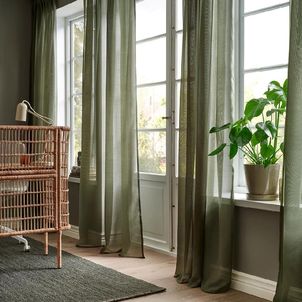 IKEA STENFRÖ Tenda Sottile 2 Teli Con Nastro Arricciatende/verde 145x300 Cm