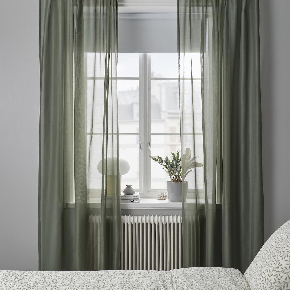IKEA STENFRÖ Tenda Sottile 2 Teli Con Nastro Arricciatende/verde 145x300 Cm
