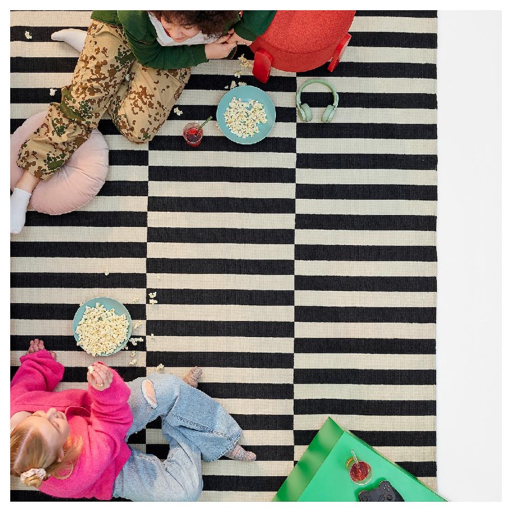 IKEA STOCKHOLM Tappeto Tessitura Piatta Fatto A Mano/a Righe Nero/bianco Sporco 170x240 Cm