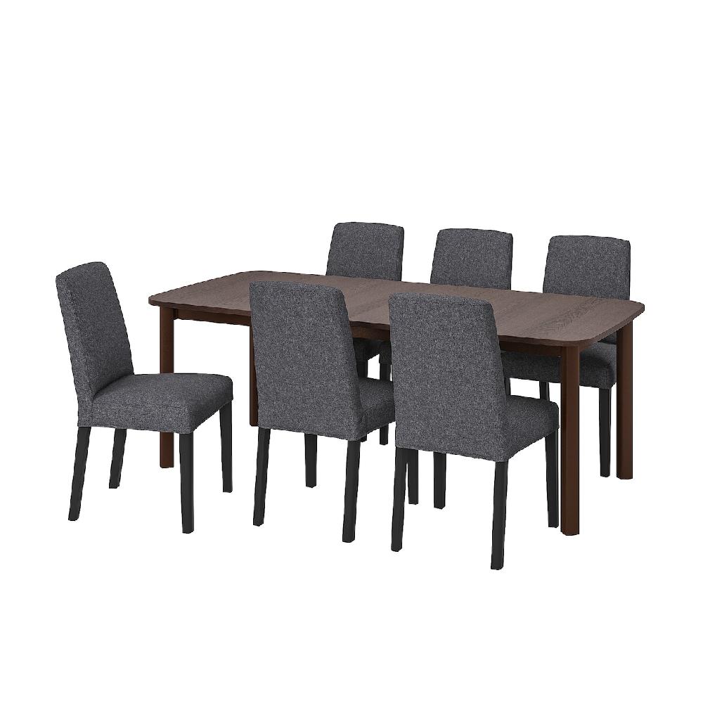 IKEA STRANDTORP / BERGMUND Tavolo e 6 sedie marrone/Gunnared grigio fumo 150/205/260 cm