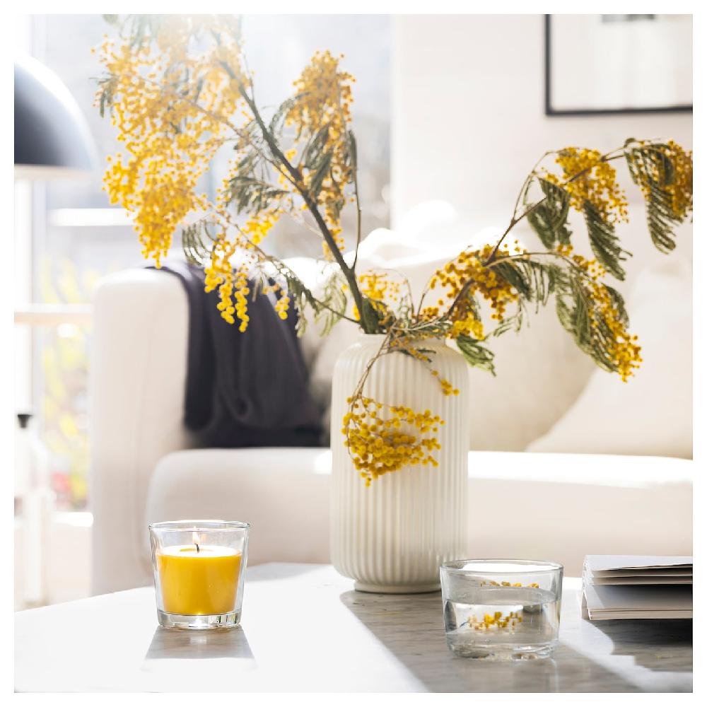 IKEA SVARTOXBÄR Candela Profumata In Vetro Mimosa/giallo 25 H