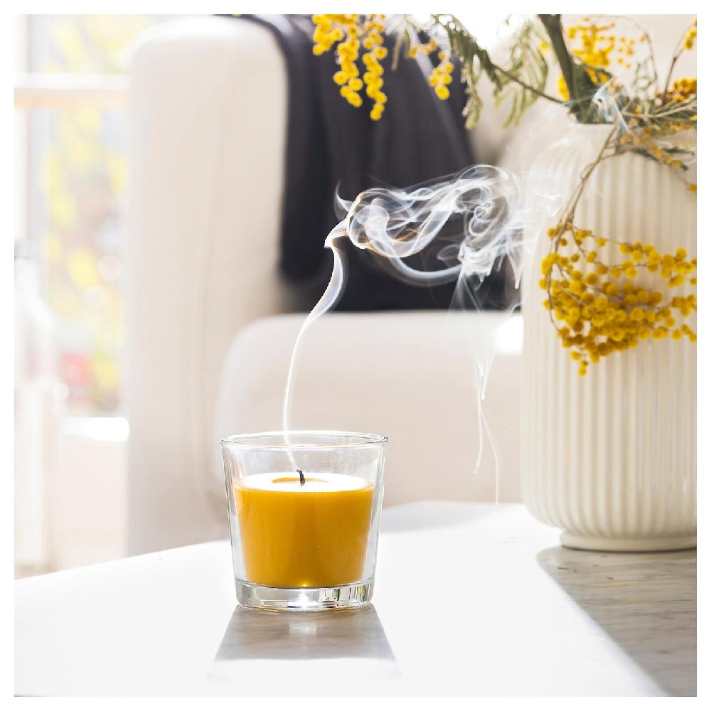 IKEA SVARTOXBÄR Candela Profumata In Vetro Mimosa/giallo 25 H
