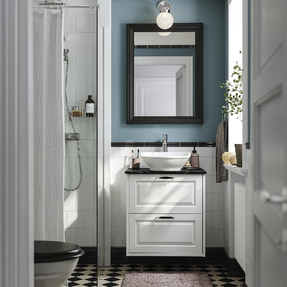 IKEA TÄNNFORSEN / VÄSTERSJÖN Mobile Lavabo/cassetti/lavabo/misc Bianco/nero Effetto Marmo 62x49x79 Cm