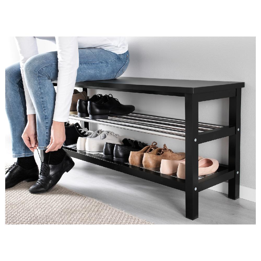IKEA TJUSIG Panca Con Vano Per Scarpe Nero 108x34x50 Cm