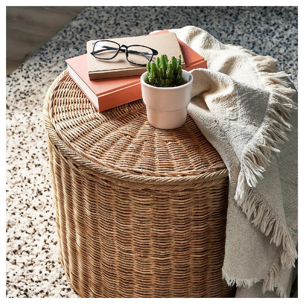 IKEA TOLKNING Pouf Con Contenitore Fatto A Mano Rattan