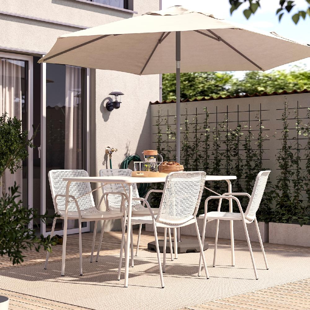 IKEA TORPARÖ Tavolo+4 Sedie Braccioli Giardino Pieghevole Bianco/bianco 130x74 Cm