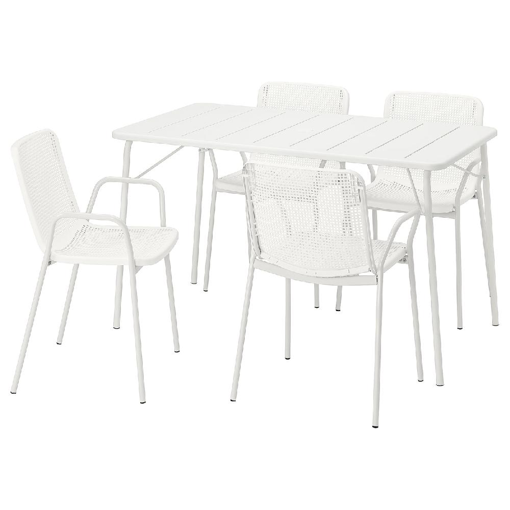IKEA TORPARÖ Tavolo+4 sedie braccioli giardino pieghevole bianco/bianco 130x74 cm