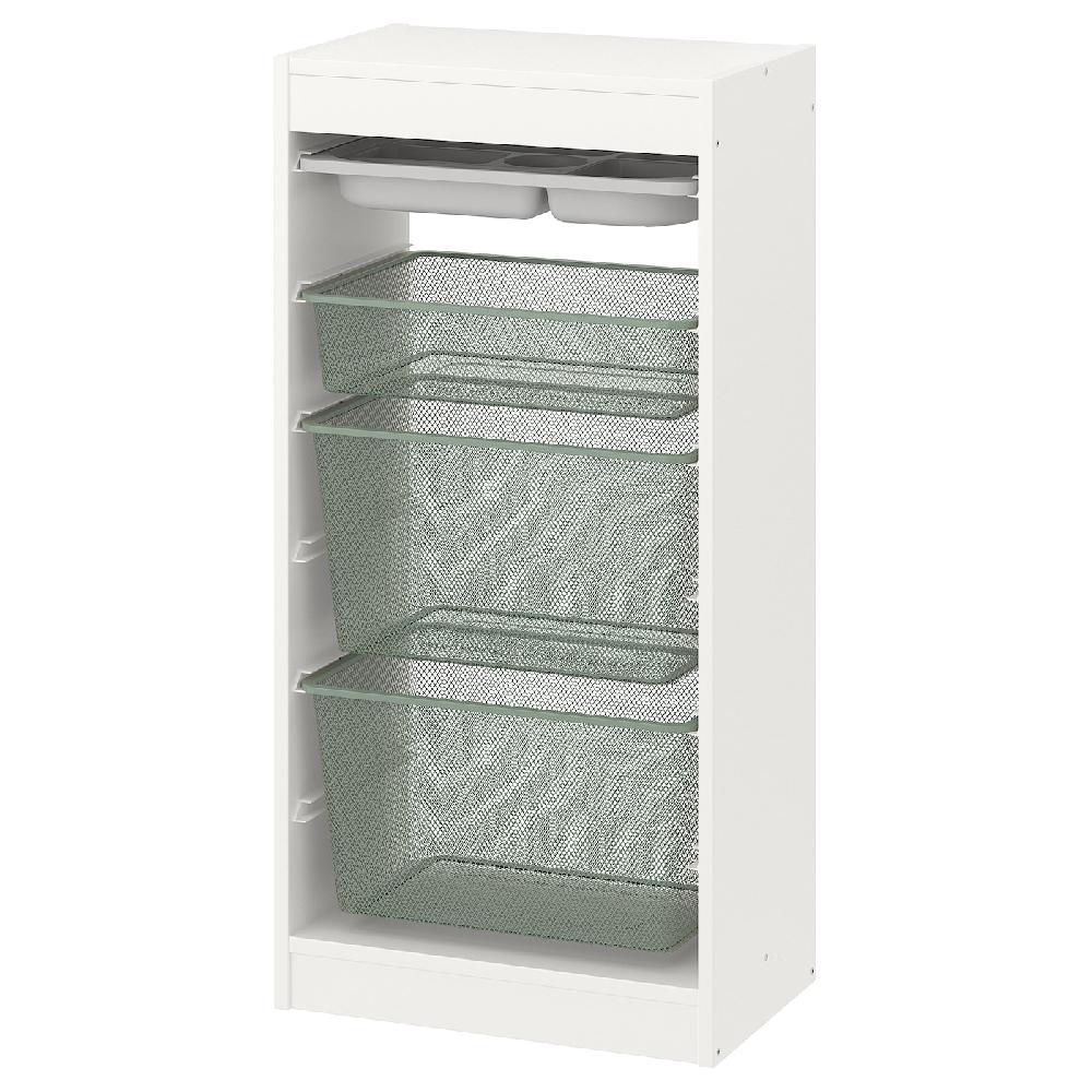 IKEA TROFAST Combinaz con contenitori/vassoio bianco grigio/verde chiaro-grigio 46x30x94 cm