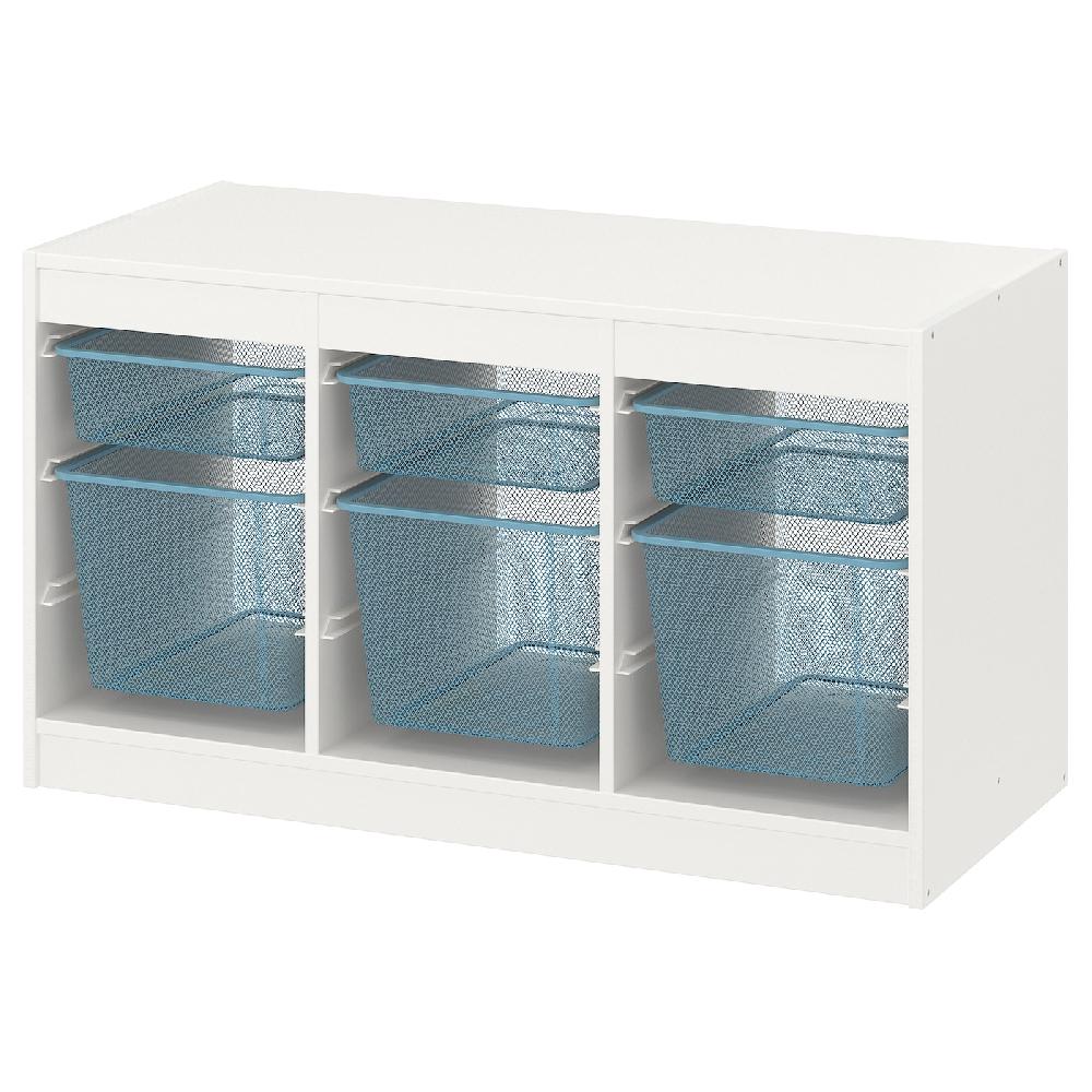 IKEA TROFAST Combinazione con contenitori bianco/grigio-blu 99x44x56 cm